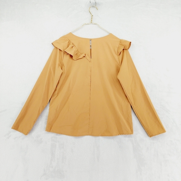 Kensie Jeans Women's Mustard Ruffles Round Neck Long Sleeve Blouse P4810 - Picture 5 of 8